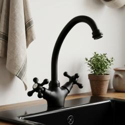 black-classic-kitchen-faucet-with-cross-handles
